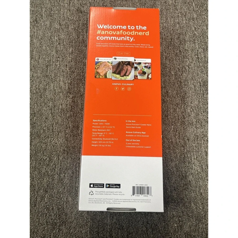 Anova Culinary Sous Vide Precision‎ Cooker Nano Bluetooth Enabled AN400-US00